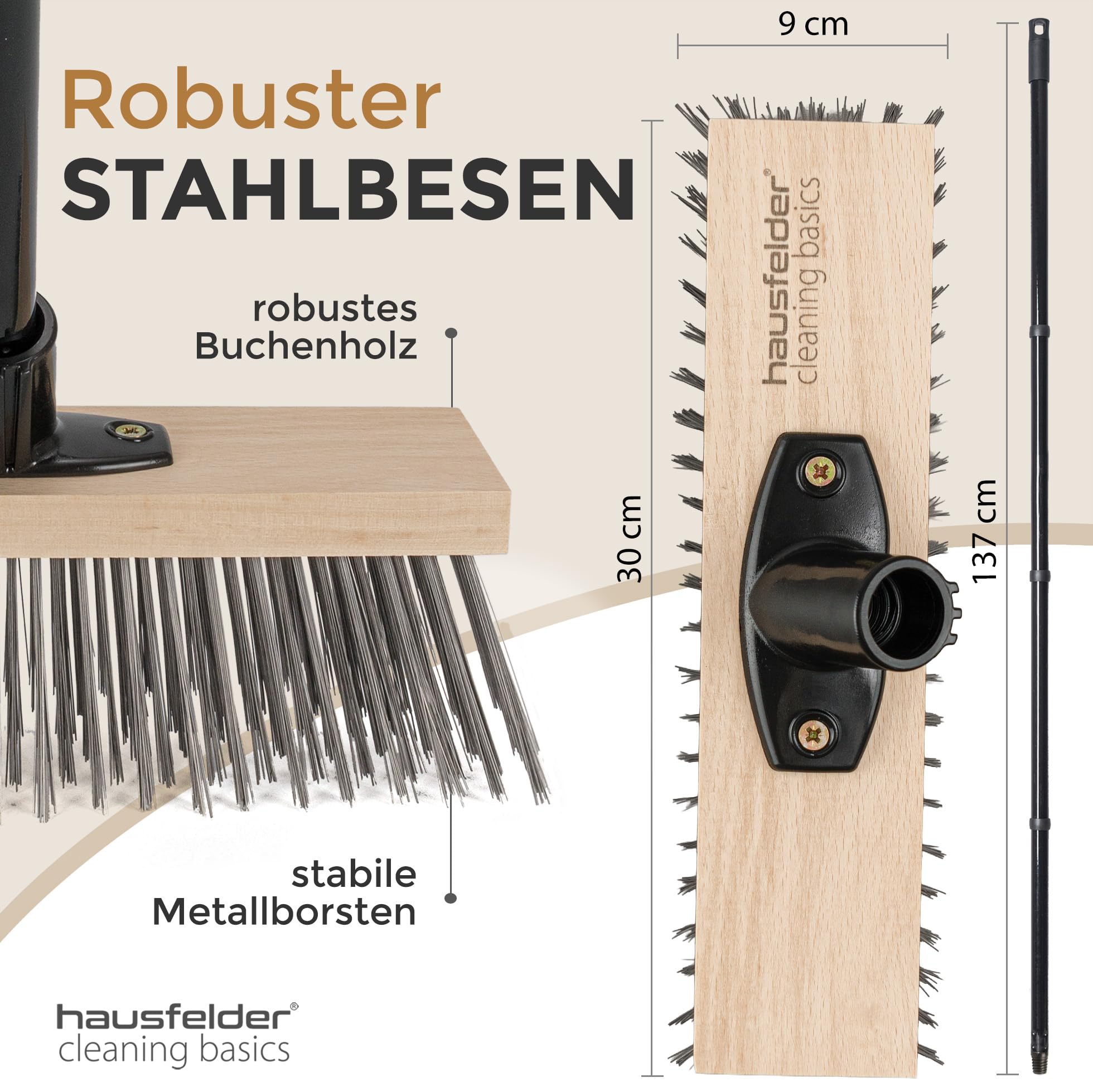 Scopa in filo d'acciaio Hausfelder larga 30 cm – robusta scopa in filo con manico per cortile, giardino e officina (scopa in filo con manico)