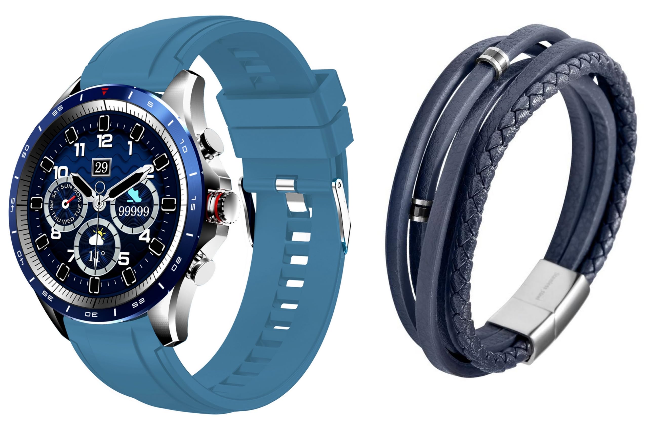 Atlanta Smartwatch für Herren Fitnesstracker im Geschenk Set Uhr + Schmuck Armband Blau - 9818/5