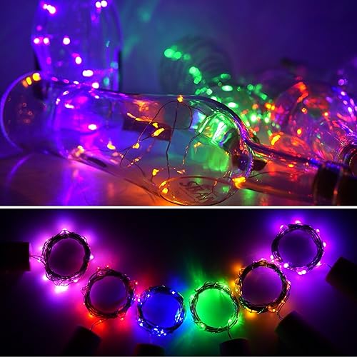 Miniatura 7 de LoveNite Luces para botella de vino con corcho, paquete de 6 unidades, funciona con pilas, 15 luces LED en forma de corcho, alambre plateado,