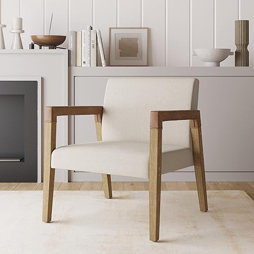 Nathan James Hudson Accent - Silla de sala de estar, cómoda silla de lectura para dormitorio, sillón de madera de mediados de siglo, tela tapizada y