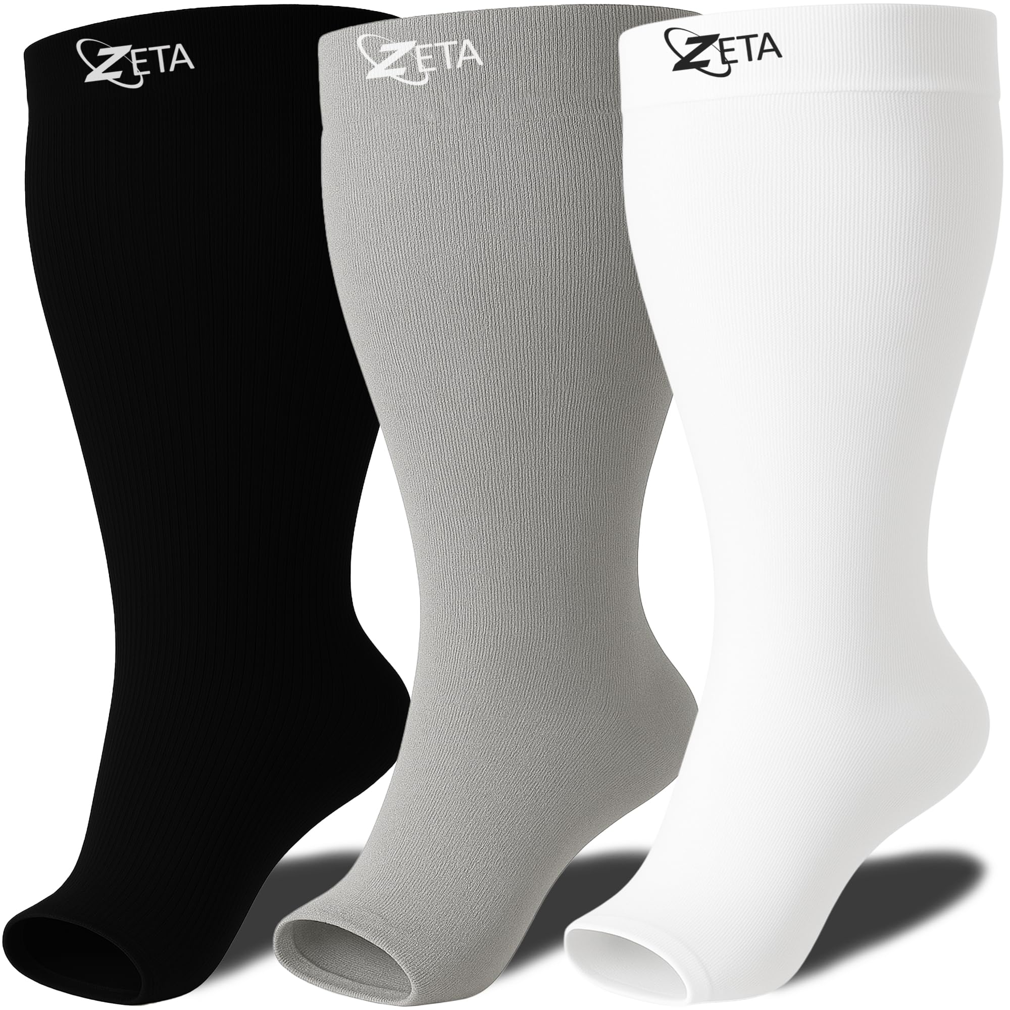 Zeta Wear Plus Size Compression Socks for Women and Men, Wide Calf Knee-High 15-19 mmHg Graduated Support, Easy-On Cuff, Fits Calves to 26 inch / 66 cm