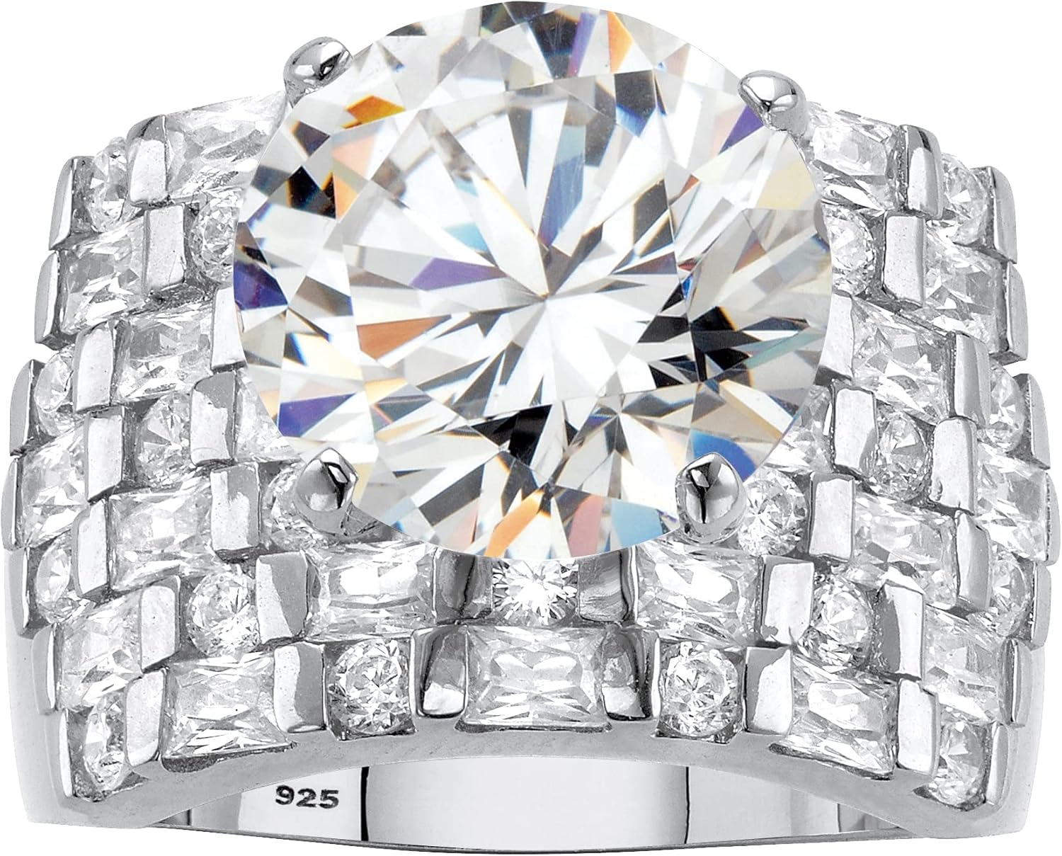 Palm Beach Jewelry Platinum over Sterling Silver Round and Baguette Cubic Zirconia Ring