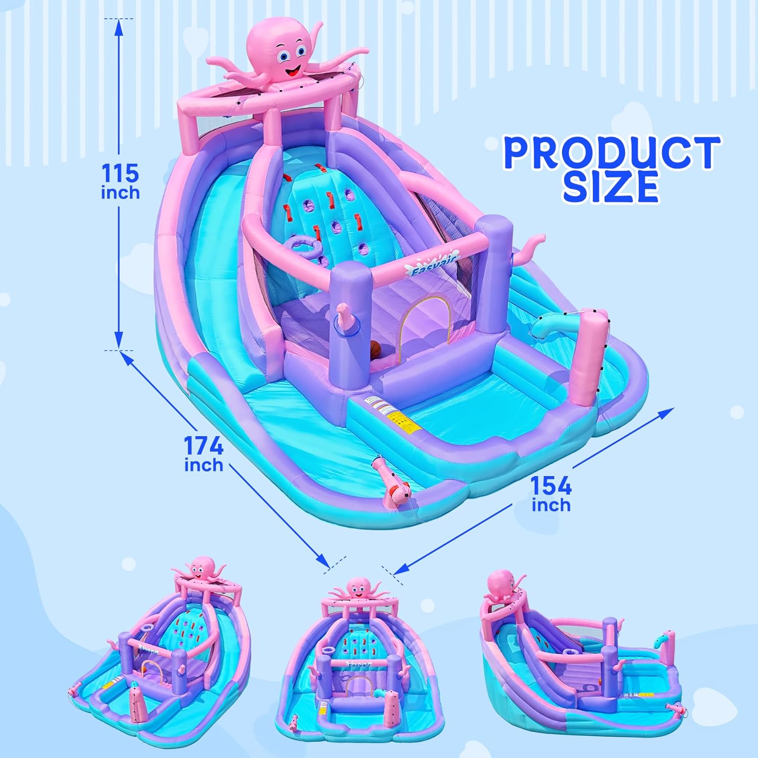 Inflatable Bounce House Water Slide Combo, Blow Up Water Slides for Backyard, Kids Jumper with Climbing Wall, Basketball Hoop, Splash Pool with Blower