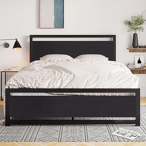 Miniatura 3 de Allewie Base de cama Queen con cabecero, base de plataforma de metal resistente con fuerte soporte, espacio de almacenamiento inferior, base de