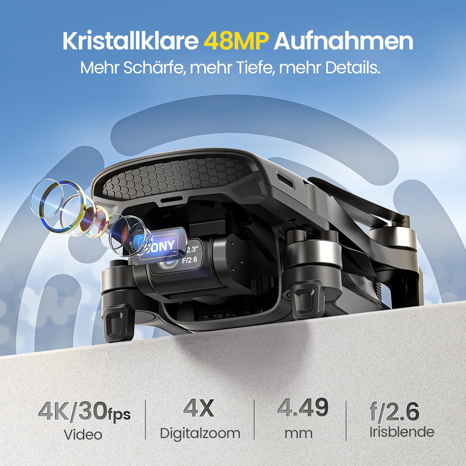 Holy Stone HS900 GPS Drohne mit 4K Kamera & 3-Achsen-Gimbal | 48 MP Fotos, 6 km Übertragung, 30 Min. Flugzeit, Visuelles Folgen, QuickShots, C0 unter 249 g