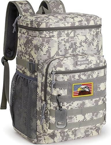 TACTICISM Mochila térmica de 38 latas, mochila táctica de almuerzo para hombres de trabajo, mochila térmica suave Molle aislada, impermeable, a