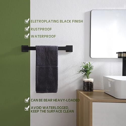 Miniatura 6 de KOKOSIRI Toallero individual de 16 pulgadas, soporte para toallas de cocina de baño, toallero de acero inoxidable SUS304 montado en la pared, negro