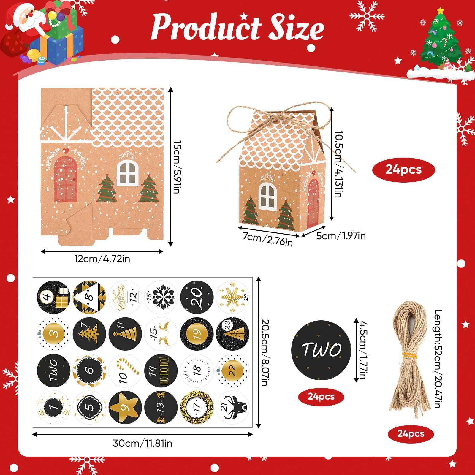 Calendario de Adviento DIY 24 Cajas de Regalo Kraft Decoración Navideña
