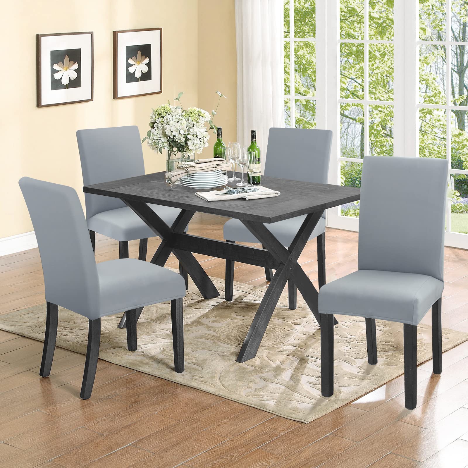 Jaotto Coprisedia con Schienale Elasticizzato 6 Pezzi,Fodere per Sedie da Pranzo Lavabile Universale Estraibile,Moderno Vestisedia per Cucina,Copertura della Sedia per Casa(Grigio Chiaro,6 Pezzi)