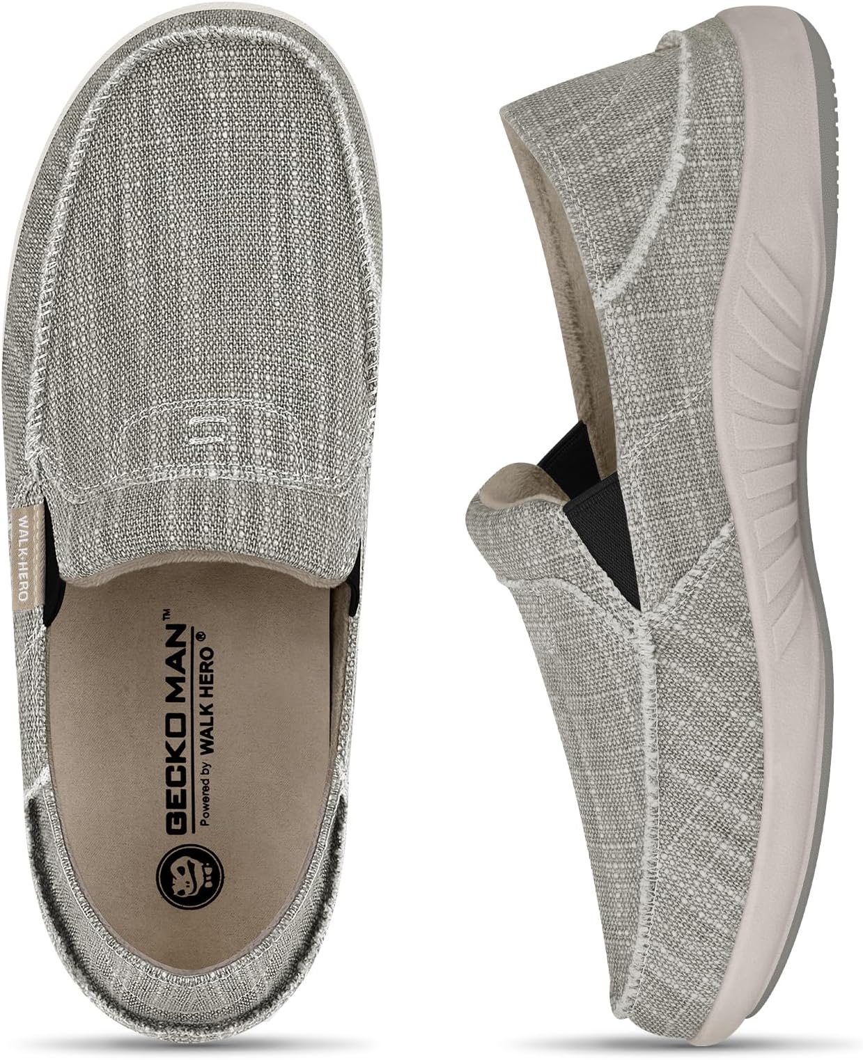 Mens Slip On Shoes, Canvas Mens Loafers with Arch Support, Orthopedic Mens Boat Shoes for Plantar Fasciitis, Indoor & Outdoor Walking Slippers Shoes for Pain Relief