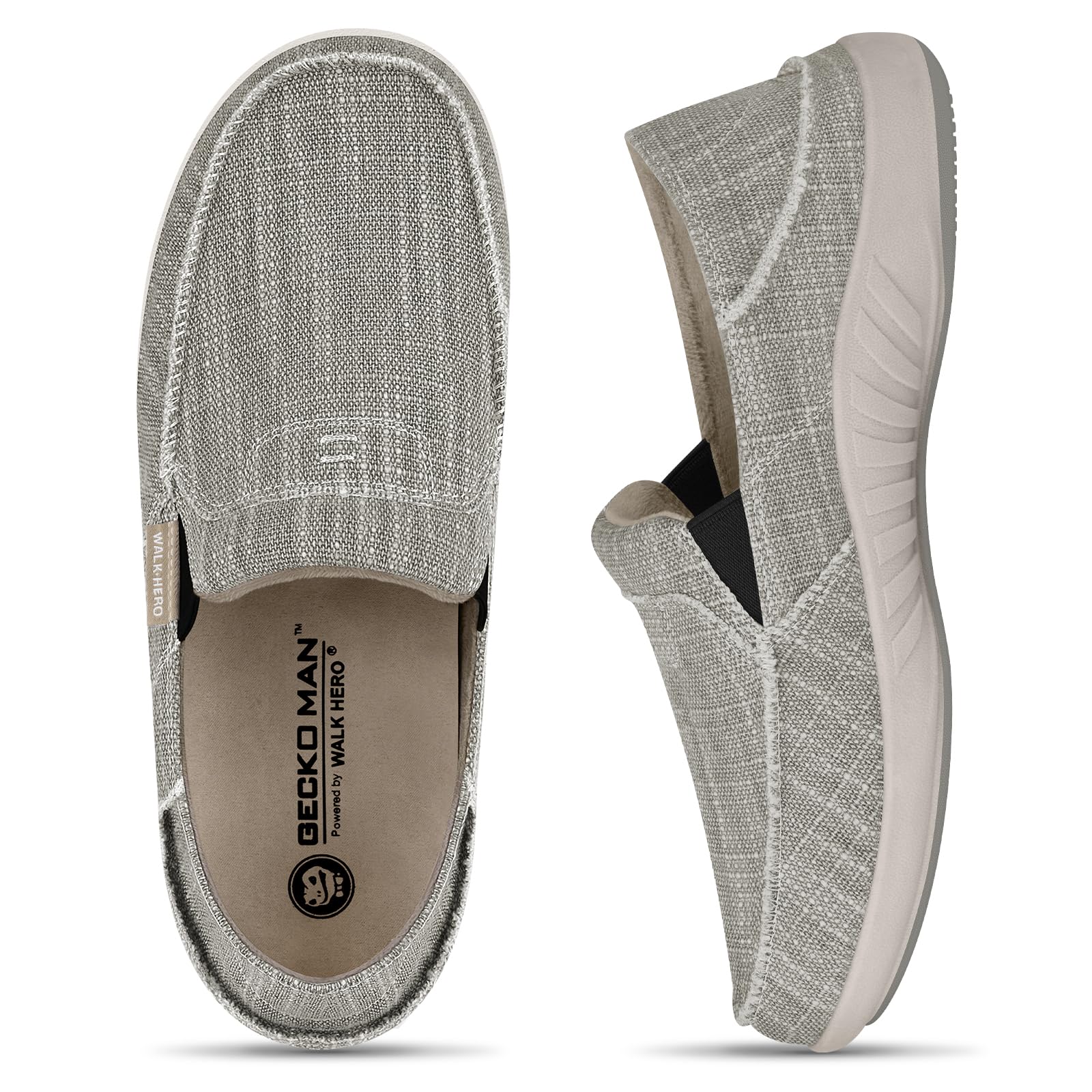 Mens Slip On Shoes, Canvas Mens Loafers with Arch Support, Orthopedic Mens Boat Shoes for Plantar Fasciitis, Indoor & Outdoor Walking Slippers Shoes