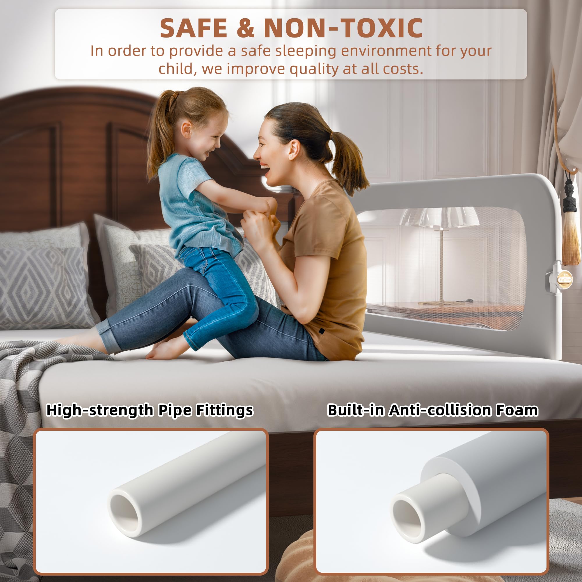 FigTime Barandilla de cama para niños pequeños, protector de riel de cama de bebé para niños, barandillas de cama para niños pequeños con ajuste de anclaje reforzado, altura ajustable y plegable,