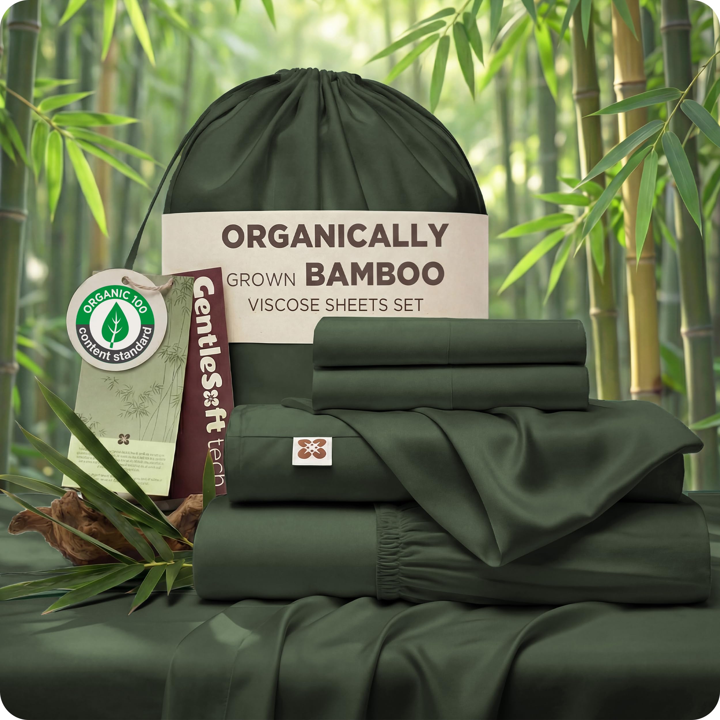 Photo 1 of Bedsure 100% Organically Grown Bamboo Viscose King Size Sheets Set | Cooling Bedsheets for Hot Sleepers | Luxury Silky Soft | 18" Deep Pocket with Corner Straps | Oeko-Tex Certified [Olive Green]