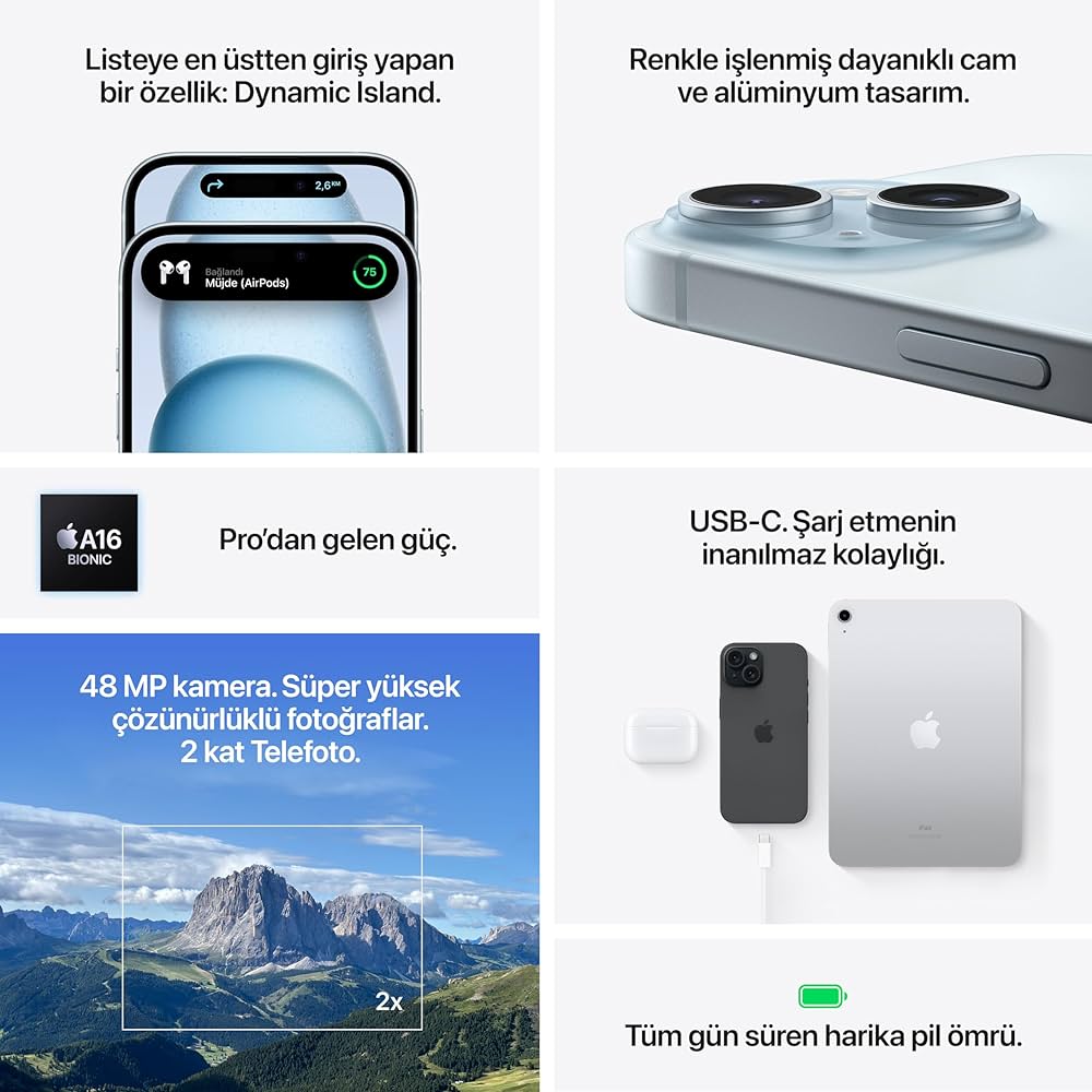 Apple iPhone 15 (128 GB) - Mavi : Amazon.com.tr: Elektronik