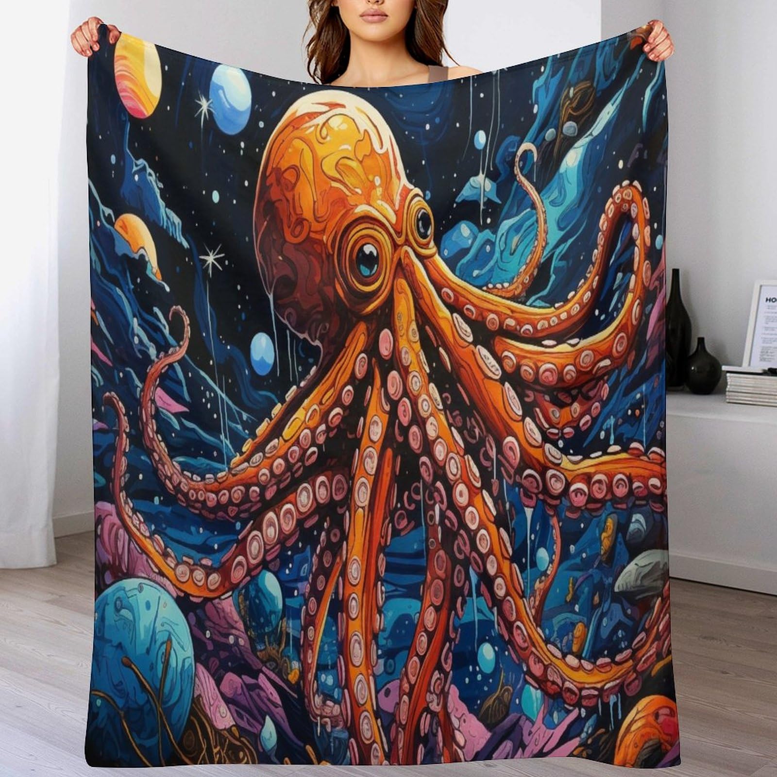 Couverture poulpe en flanelle 150x200cm douce pour lit et canapé