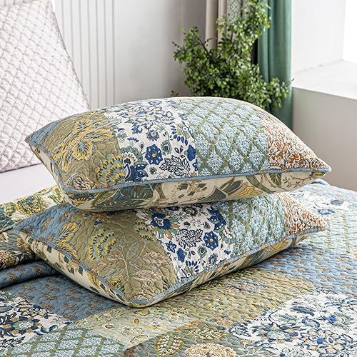 Miniatura 4 de YAYIDAY Juego de edredón de algodón con retazos tamaño Queen (tamaño del suelo táctil), reversible, transpirable, con fundas de almohada, patrón