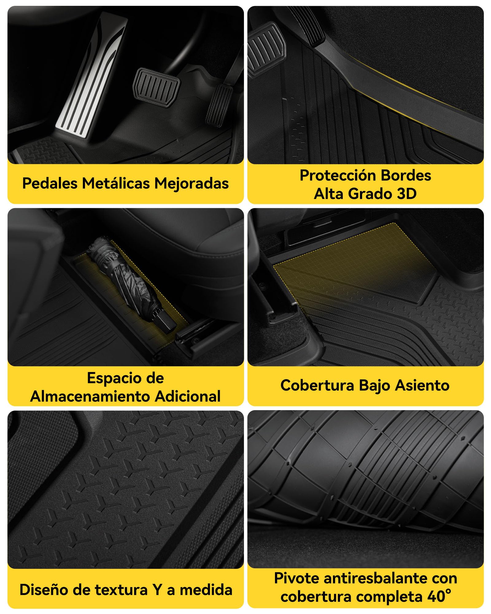 3W Set de 10 para Tesla Model Y Juniper 2025-2026(No para New Standard 2026), Alfombrillas y Bandeja de Maletero y Protector de Asiento, Thorex™ Para Todo Tipo de Clima, Alfombrilla a Medida 1-2 Filas