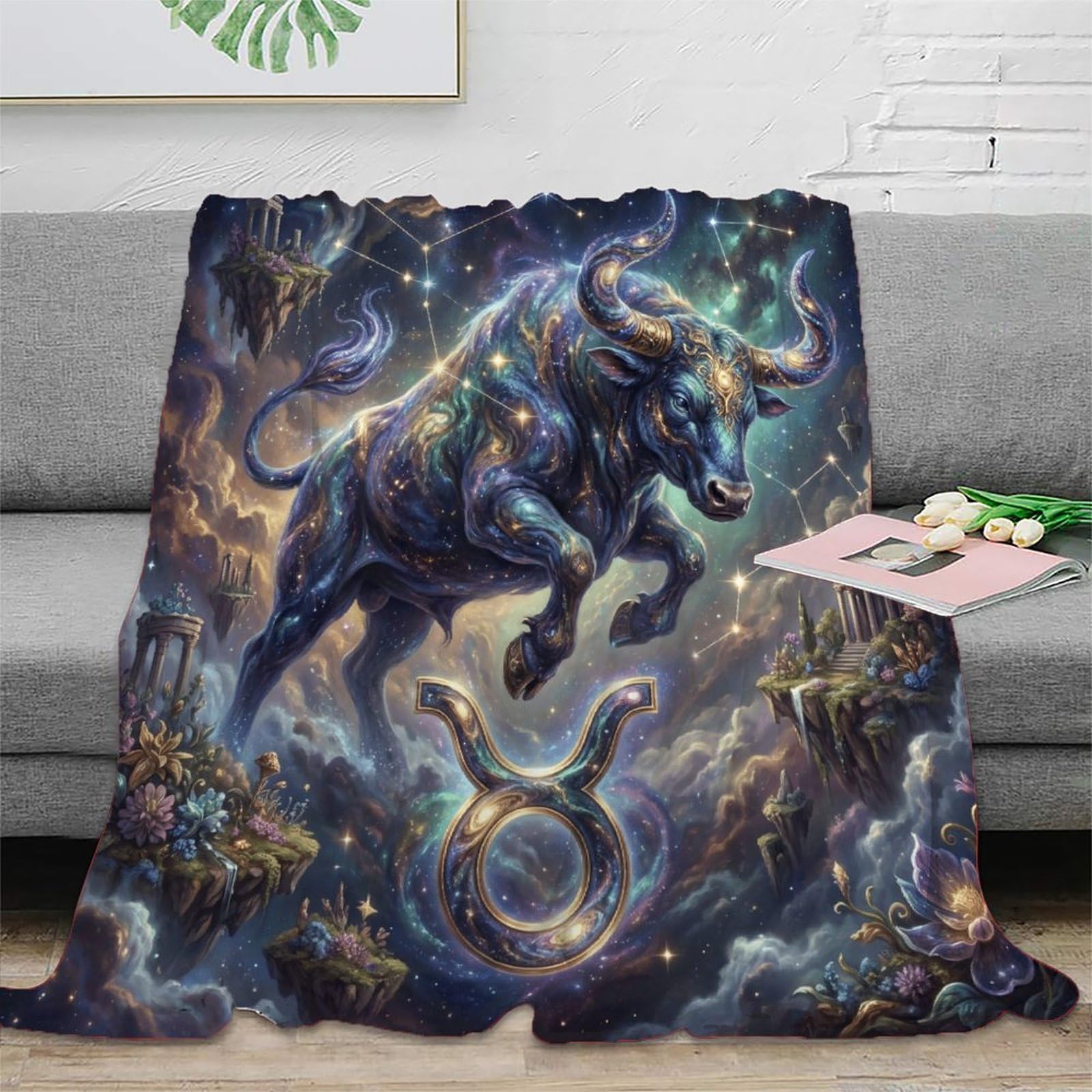 W7C8U2X3 Taurus Zodiac Nebula for Flannel Throw Blanket, Camping Car Travel