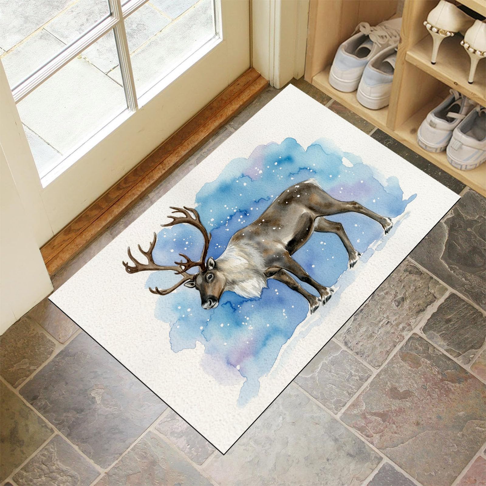 Felpudo Entrada Casa 90 x 150 cm, Alfombra para Puerta Nieve Antideslizante Lavable Alfombrilla Animales De Acuarela De Invierno Absorbentes para Entrada, Pasillo, Cocina
