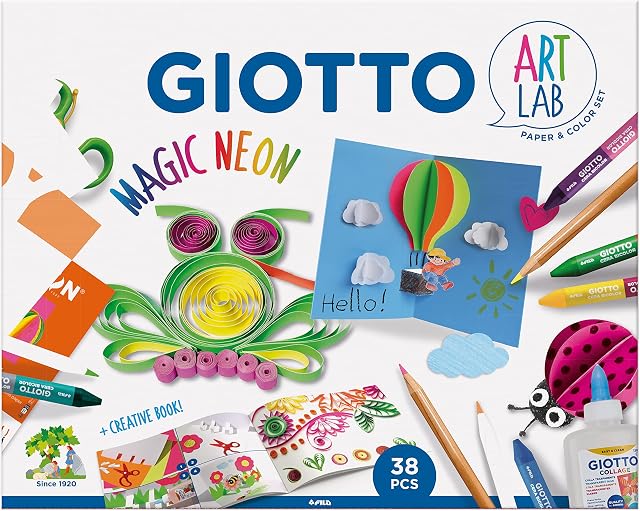 Giotto Art Lab Magic Neon Set, DIY, Fun Activity, Make Your Own Art, Super-Washable, Ideal for Children, Parties and Schools
