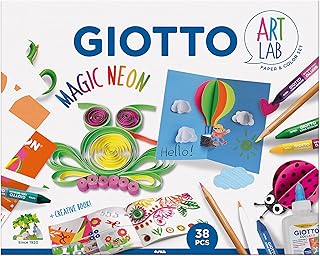 GIOTTO Set Creativo Magic Neon con Papel, Maxi Ceras de Doble Punta, Lápices de Colores, Pegamento y accesorios, 38 piezas