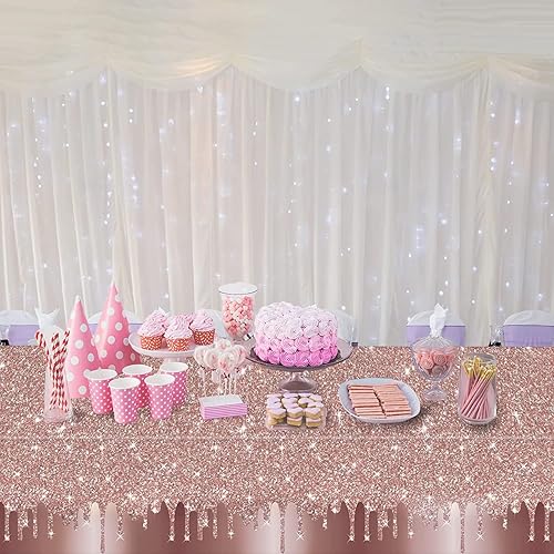 Miniatura 5 de 3 manteles de lentejuelas rosas y doradas para fiesta de cumpleaños, cubierta de mesa de oro rosa, diamantes con purpurina, fondo de feliz