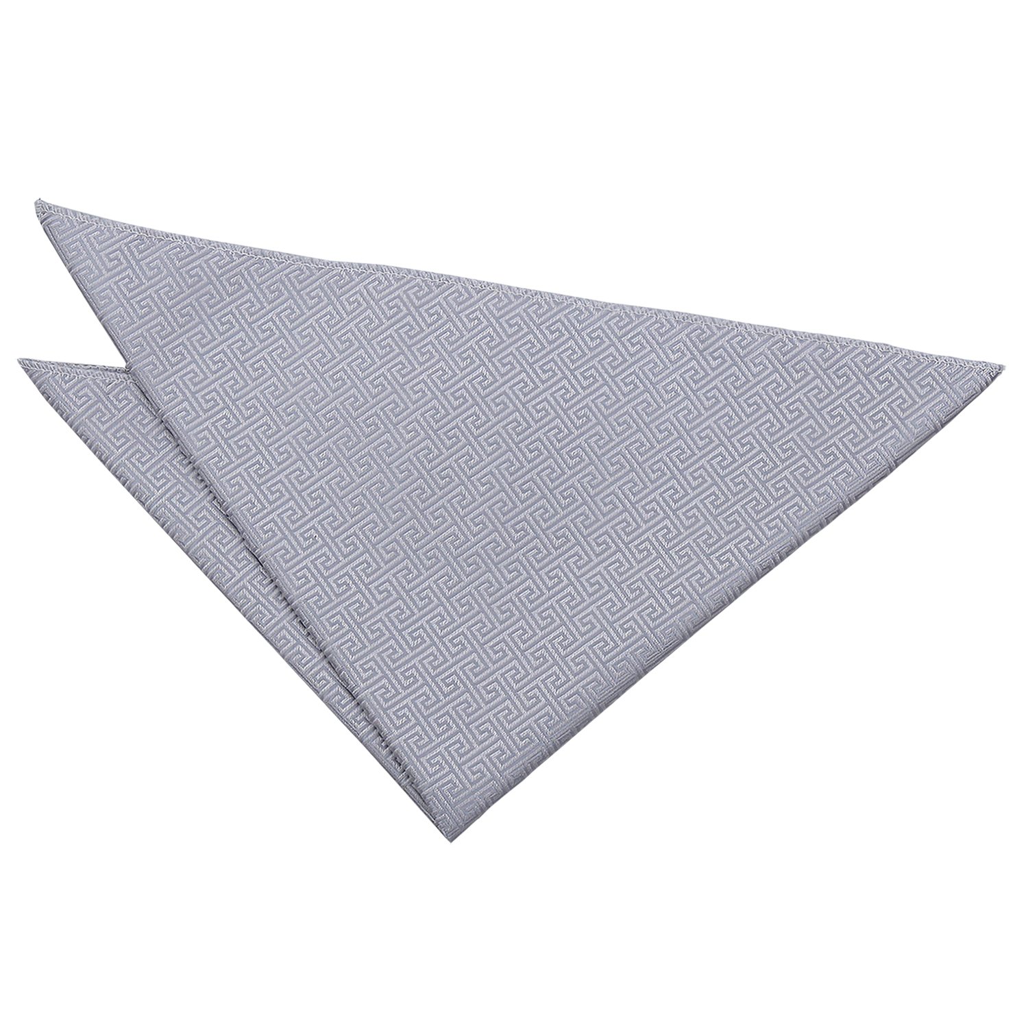 DQT Mens Greek Key Jacquard Pocket Square - Wedding, Business & Formal Suit Handkerchief - Silver