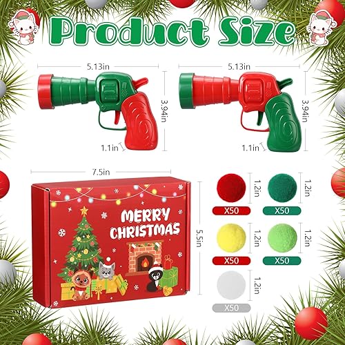 Miniatura 2 de ShinyRelief 102 piezas de juguete lanzador de bolas para gatos con 100 bolas de peluche para gatos y 2 lanzadores, juguete interactivo de Navidad