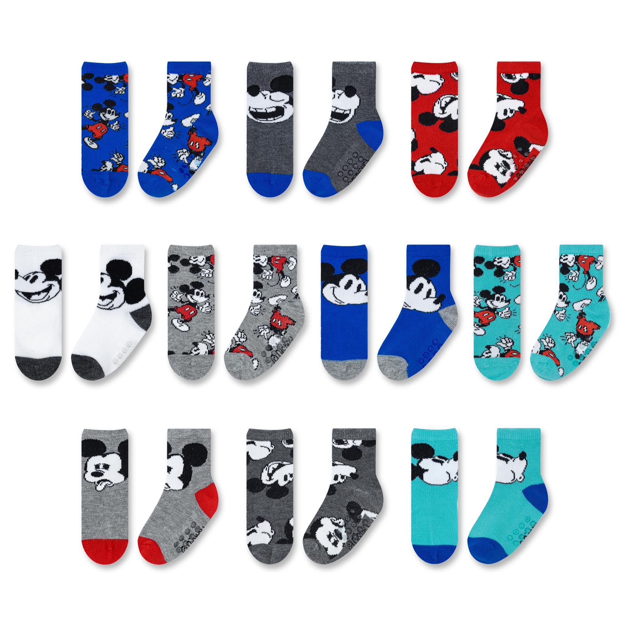 Calcetines para bebé de Mickey Mouse, paquete de 10 unidades, con agarres antideslizantes para niños de 6 a 24 meses