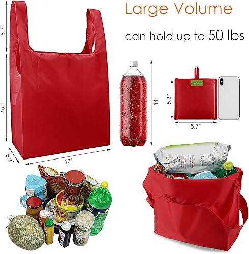 Vista 117 de BeeGreen Bolsas para comestibles, lavables a máquina, paquete de 12 bolsas extragrandes reutilizables, resistentes, plegables con banda Moss Marrs