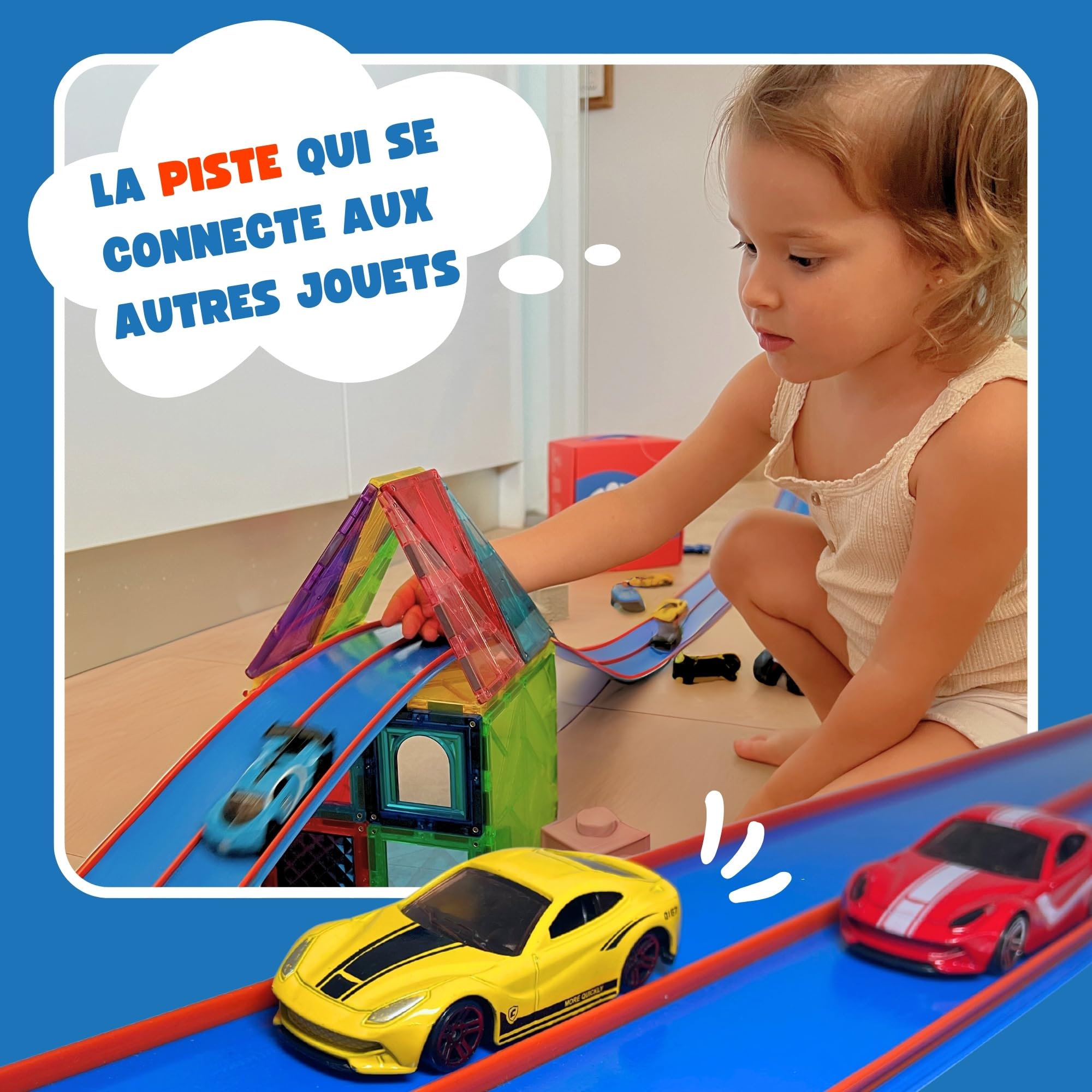 RollAndRace Circuit Voiture Flexible 400 cm - Made in Europe - Flexible Car Track - Piste de Voitures Enroulable - Circuit Cars - Cadeau Garcon - Jeu Enfant - Race Car Wheels