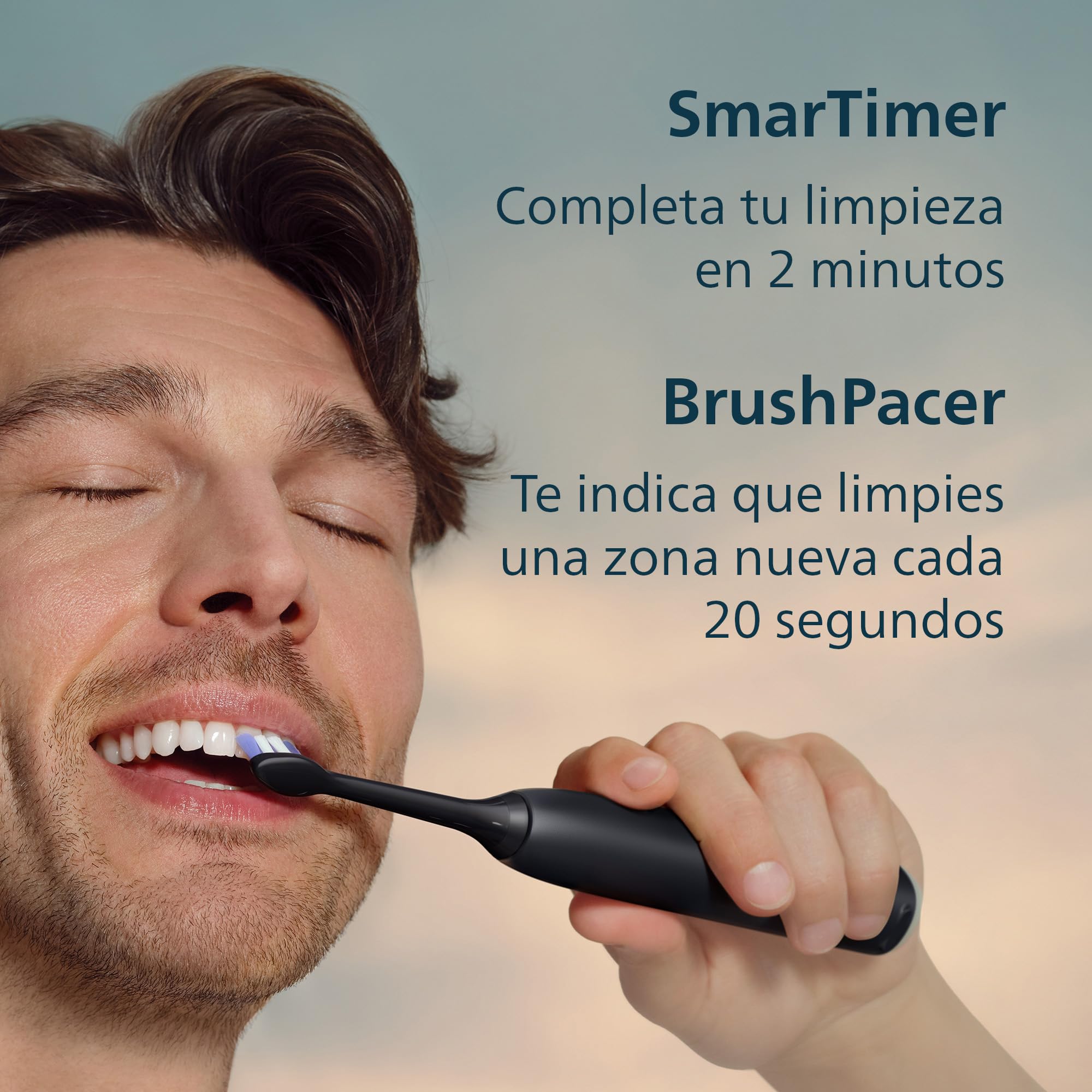 Cepillo eléctrico Philips Sonicare Serie 6100 - Tecnología Next Generation Sonicare, sensor de presión, 6 ajustes de cepillado, SmarTimer, BrushPacer, 21 días de autonomía, estuche, negro, HX7401/12