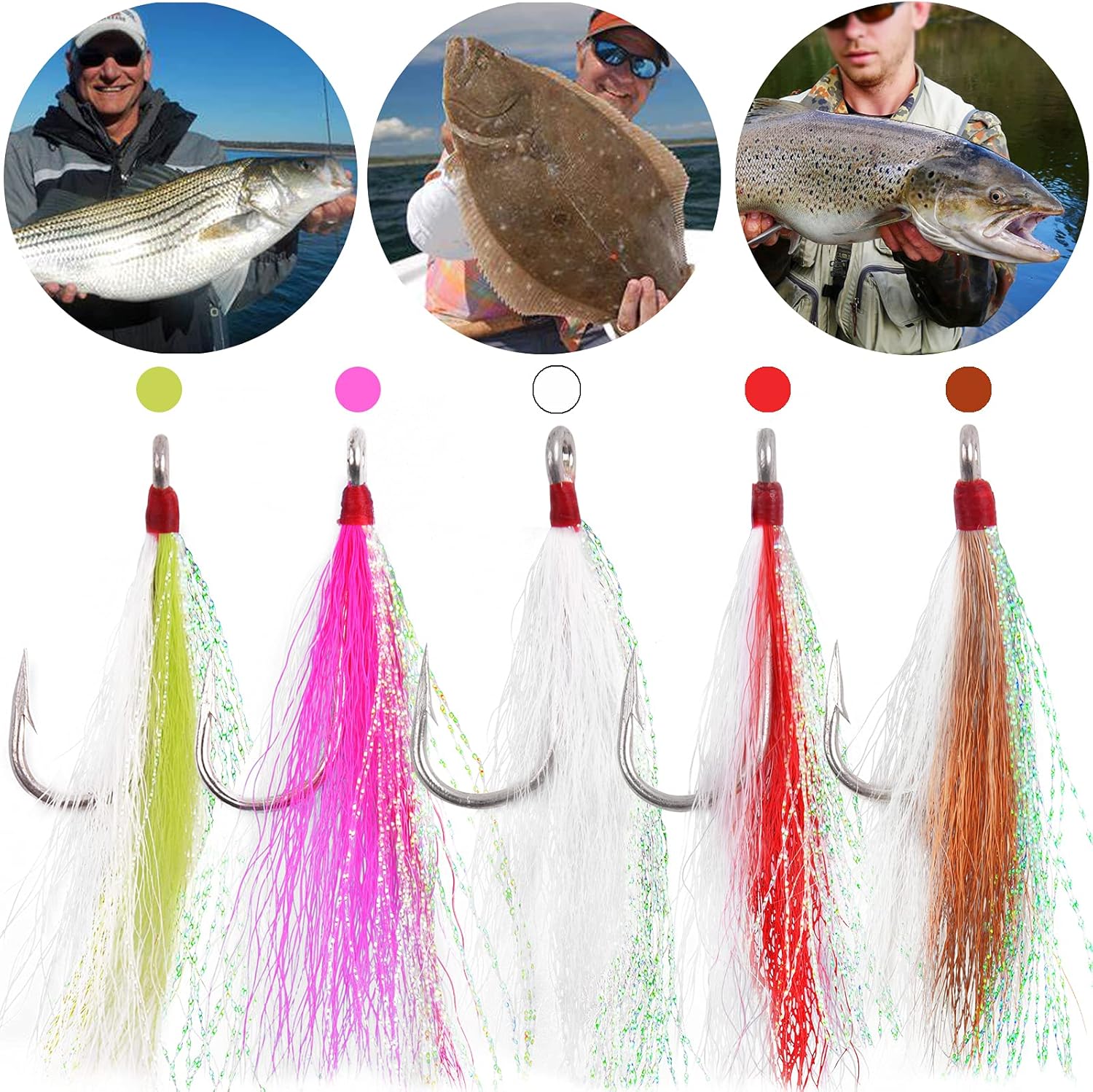 Bucktail Teasers Fishing Hook Saltwater Fishing Lures Fluke Rig Fishing Jig Hooks Mylar Flash Bucktail Teasers : Sports & Outdoors