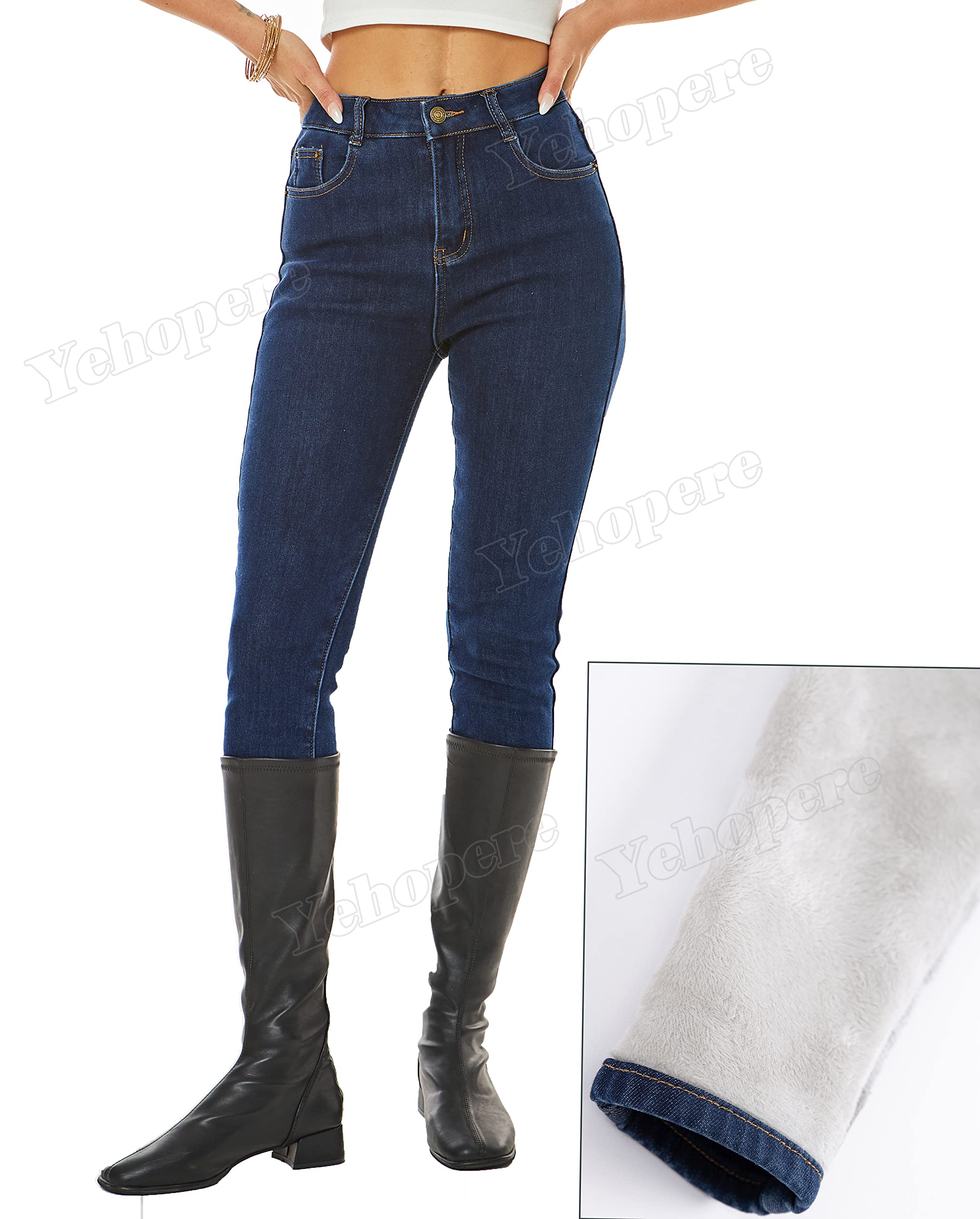 Yehopere Jeans da Donna in Pile Invernale, Imbottiti, Slim Fit, Caldi, Skinny a Vita Alta