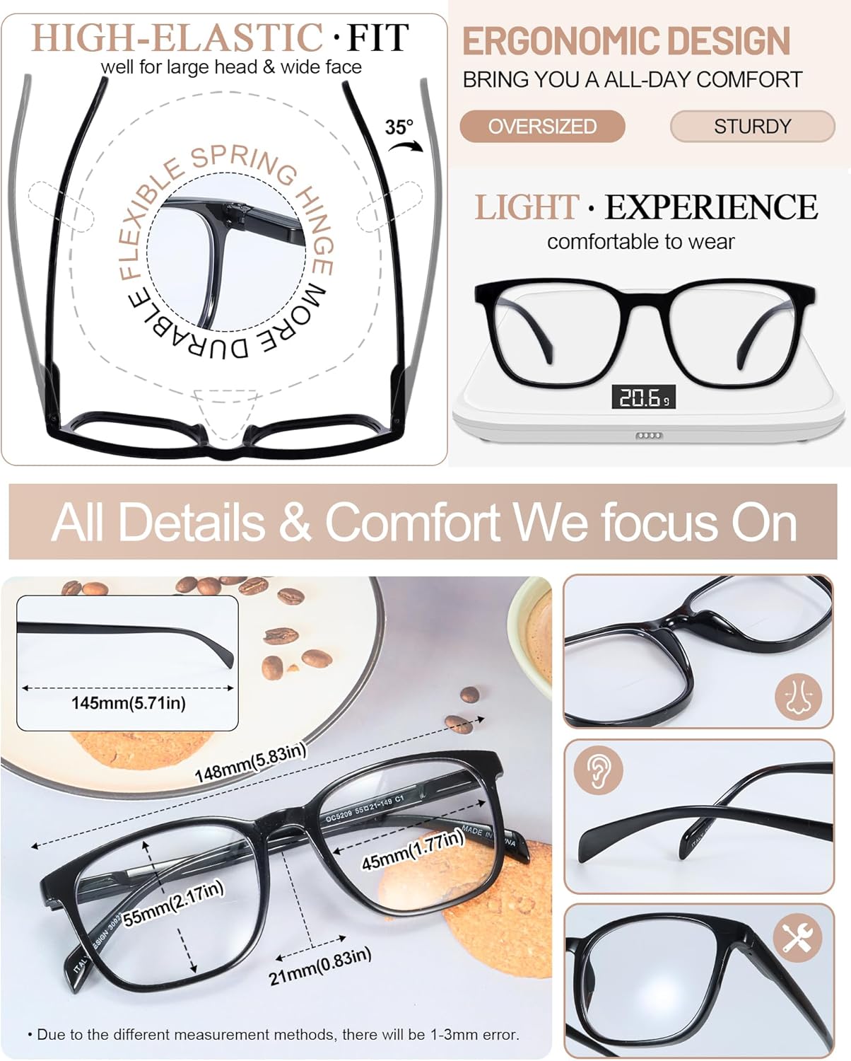 MARE AZZURO Oversized Bifocal Reading Glasses Men Blue Light Blocking Readers 1.0 1.25 1.5 1.75 2.0 2.25 2.5 2.75 3.0 3.5 - Image 5