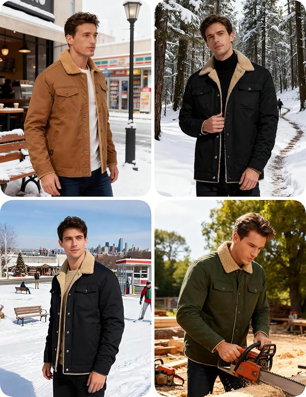 CRYSULLY Men's Winter Jacket Cotton Shell Fleece Lined Warm Casual Cargo Coat Outdoor Utility Jackets for Men Dark Grey L by CRYSULLY - Image 7