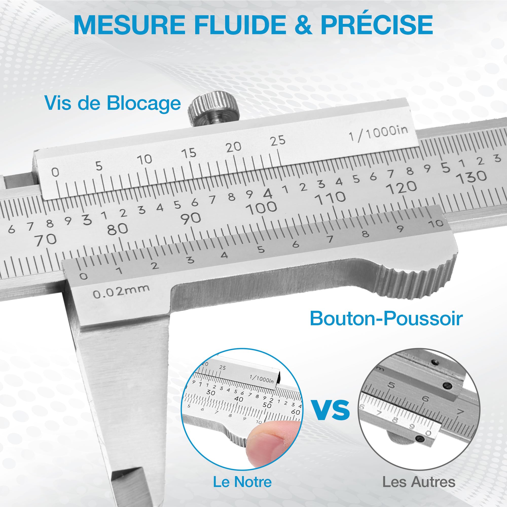 TESA STD V-CAL Pied à Coulisse Vernier 150 mm, Graduation 0,02 mm (150 mm / 6")