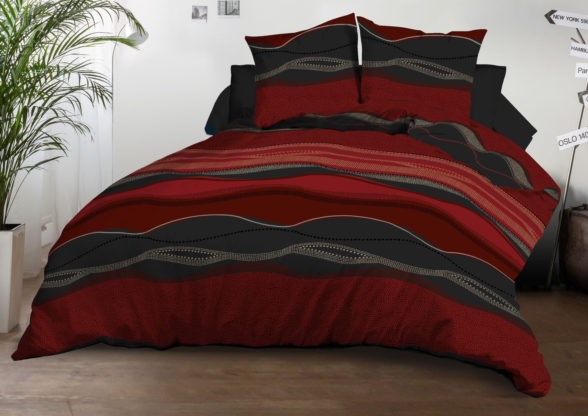 Le Linge De Jules Rojo Funda Nórdica De 240 X 260 Cm Y 2 Fundas De Almohada, Microfibra Suave Y Resistente, Fácil Mantenimiento, Diseño Báltico, Color