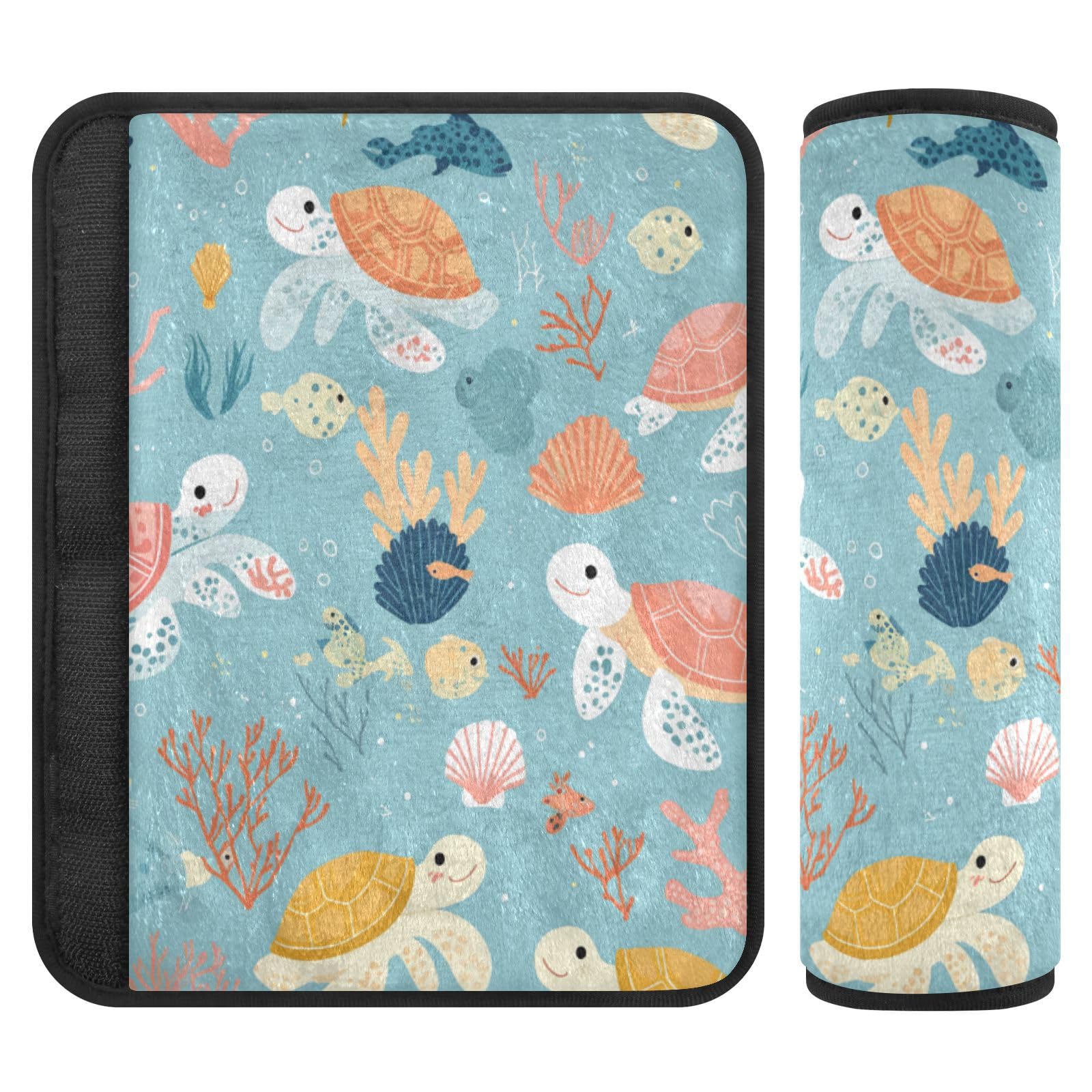 Seat Belt Covers 2 Pack Turtle Sea Car Seat Strap Covers Super Soft Plant Car Seat Neck Cover for Boys Girls Adults Babies M