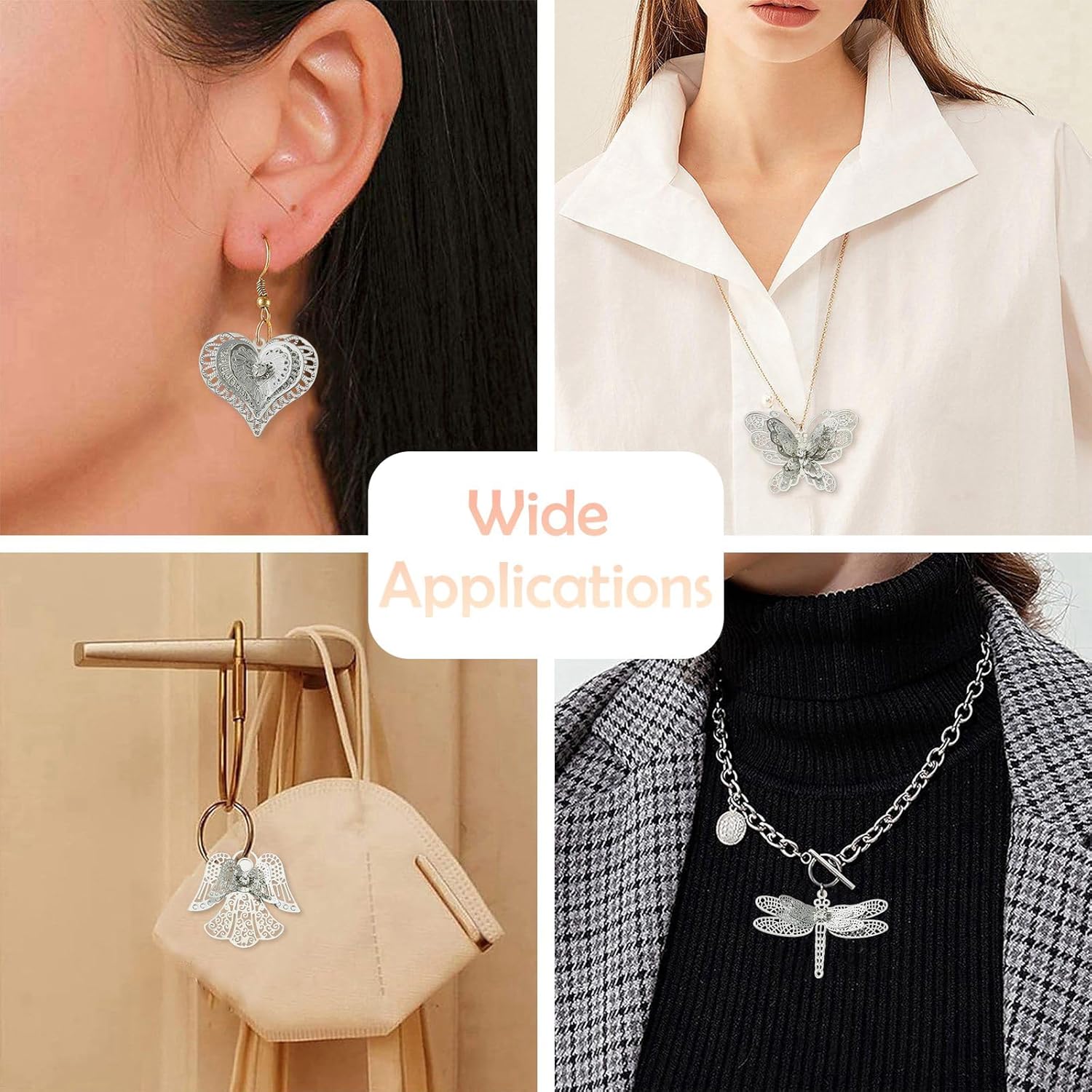 KitBeads 10Pcs 5 Styles Butterfly Dragonfly Charms Antique Filigree Connector Charms 3D Hollow Heart Angel Wing Charms for DIY Jewelry Making Necklaces - Image 7