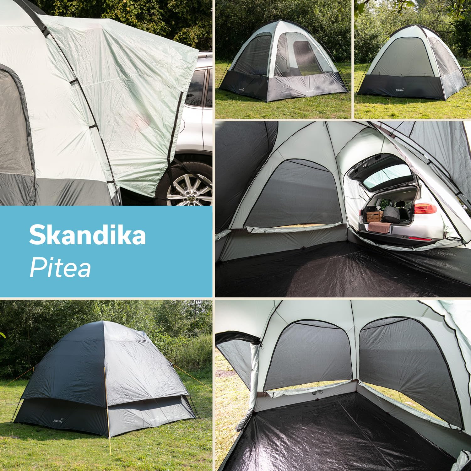 Skandika Tente de voiture Pitea pour 4 personnes - Tente dôme pour 4 personnes - Abri de camping - Tente autoportante - Imperméable - Tapis de sol cousu - Tente familiale pour SUV ou van / bus - 3 x 3