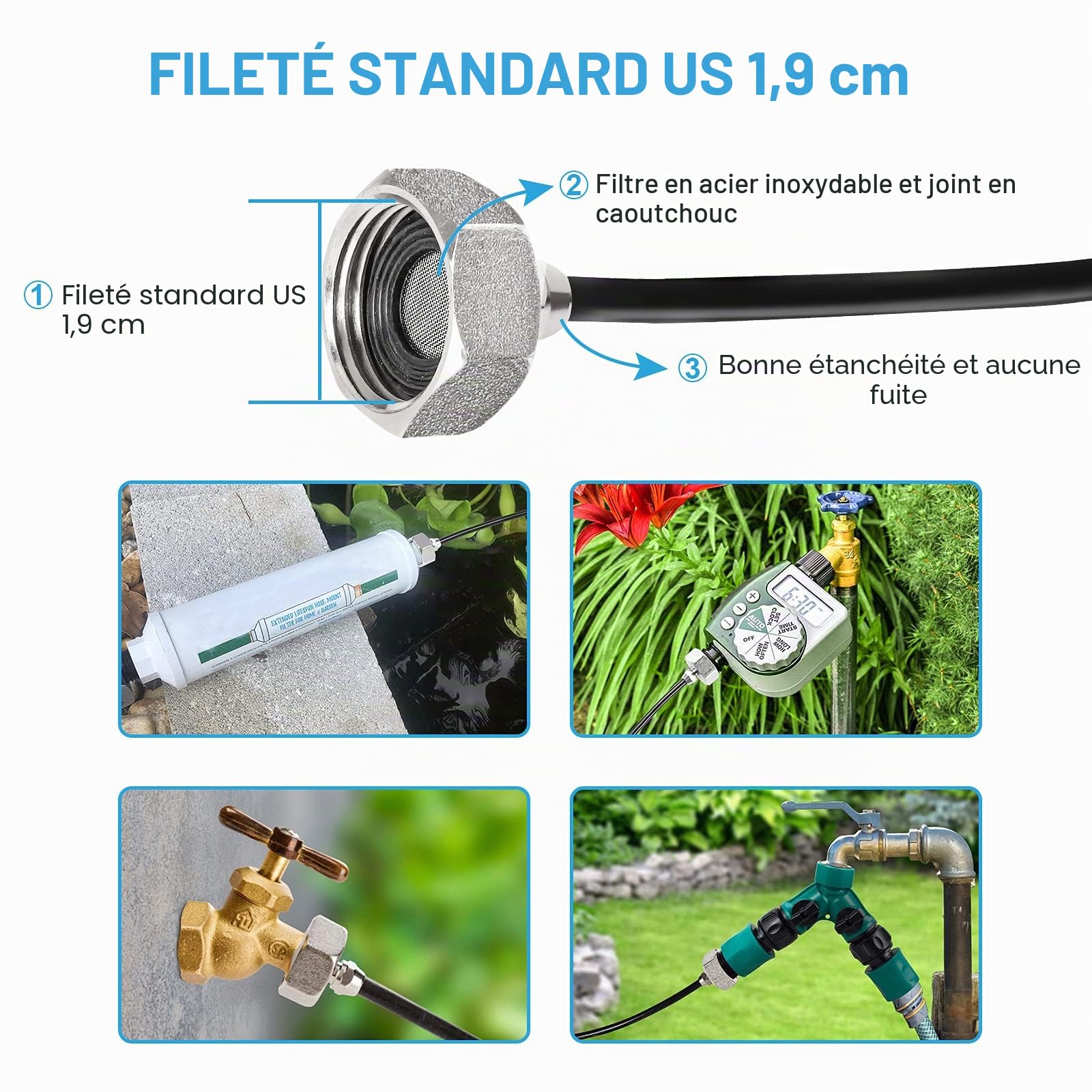 Bonviee Brumisateur pour terrasse extérieure, système de refroidissement brumisateur de 30 m pour terrasse, ligne de brumisation de 30 m + 28 buses de brume + adaptateur en laiton de 1,9 cm, système