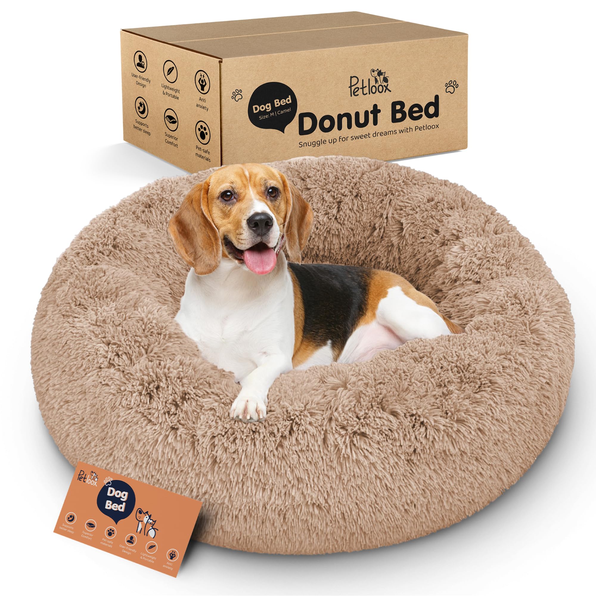 Donut Dog Bed - Premium Comfort for Anxiety Relief - Fluffy & Calming Design with Ultra-Plush Support | Cozy Round Dog Bed with Super Soft Circle