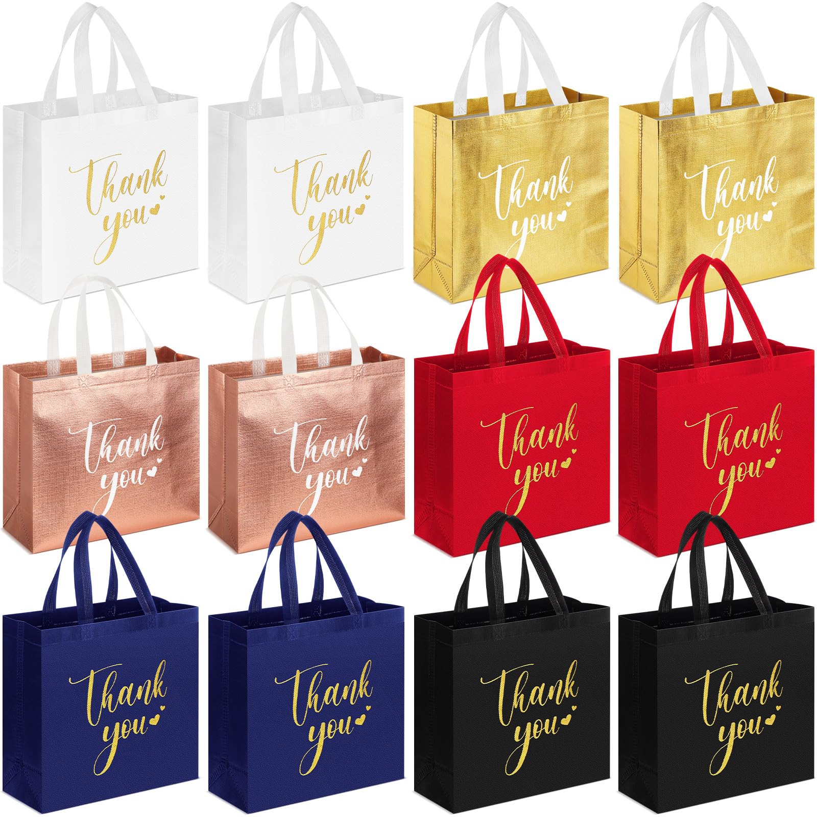 Sweetude 30 Pcs Thank You Gift Bags with Handles, Reusable Non Woven Foldable Goodie Bags Bulk for Graduation Teacher Appreciation Wedding Bridesmaid Favors(11 x 12 x 5 Inch,Multicolor) โ image 1