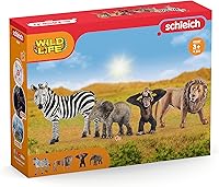 Schleich Wild Life Safari Animals Set: Realistic Zebra, Chimpanzee, Baby Elephant & Lion Figurines - Educational Playset for Kids 3+