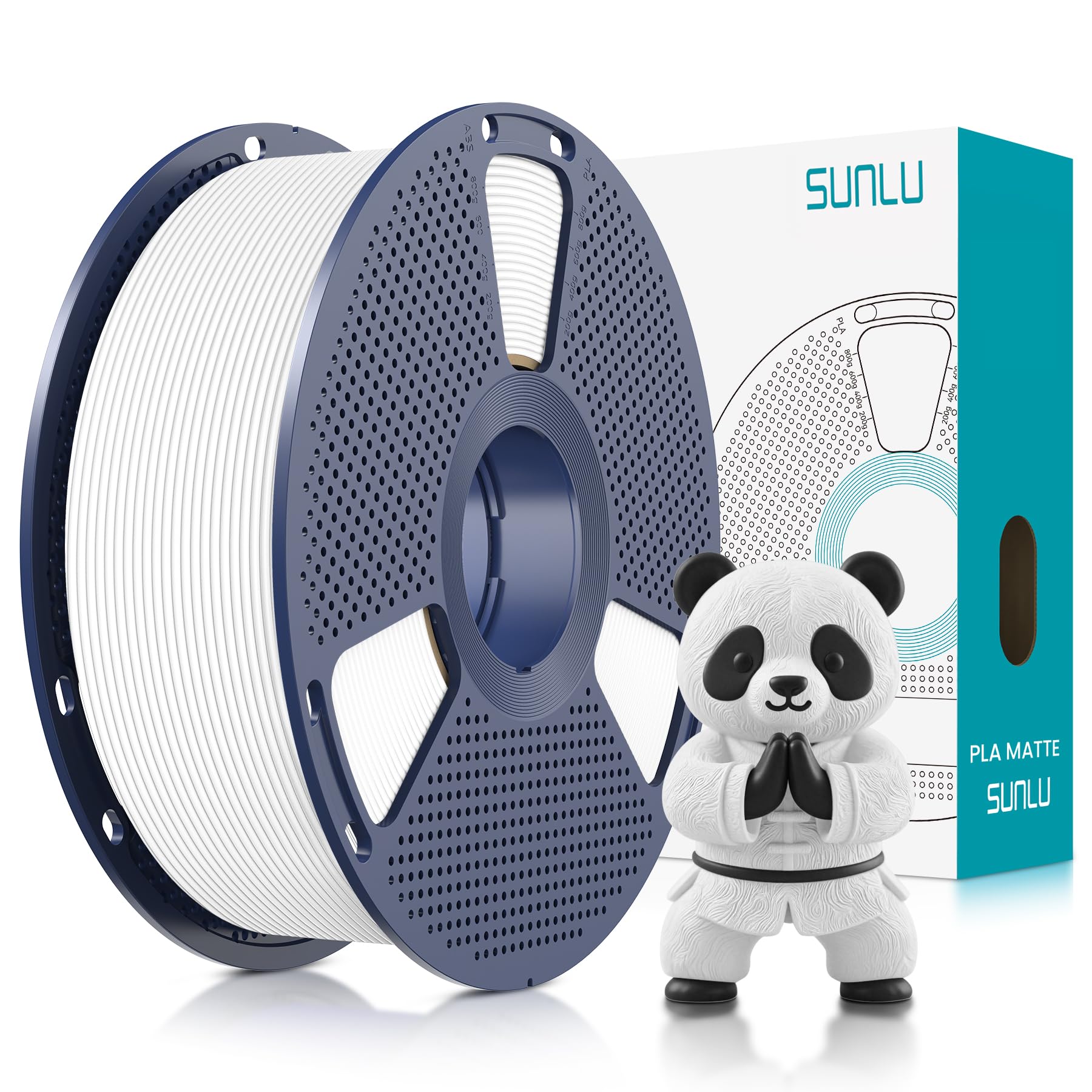 SUNLU PLA Matte 3D Printer Filament 1.75mm, PLA Filament 1kg Spool (2.2lbs), Dimensional Accuracy +/- 0.02mm, Matte White PLA