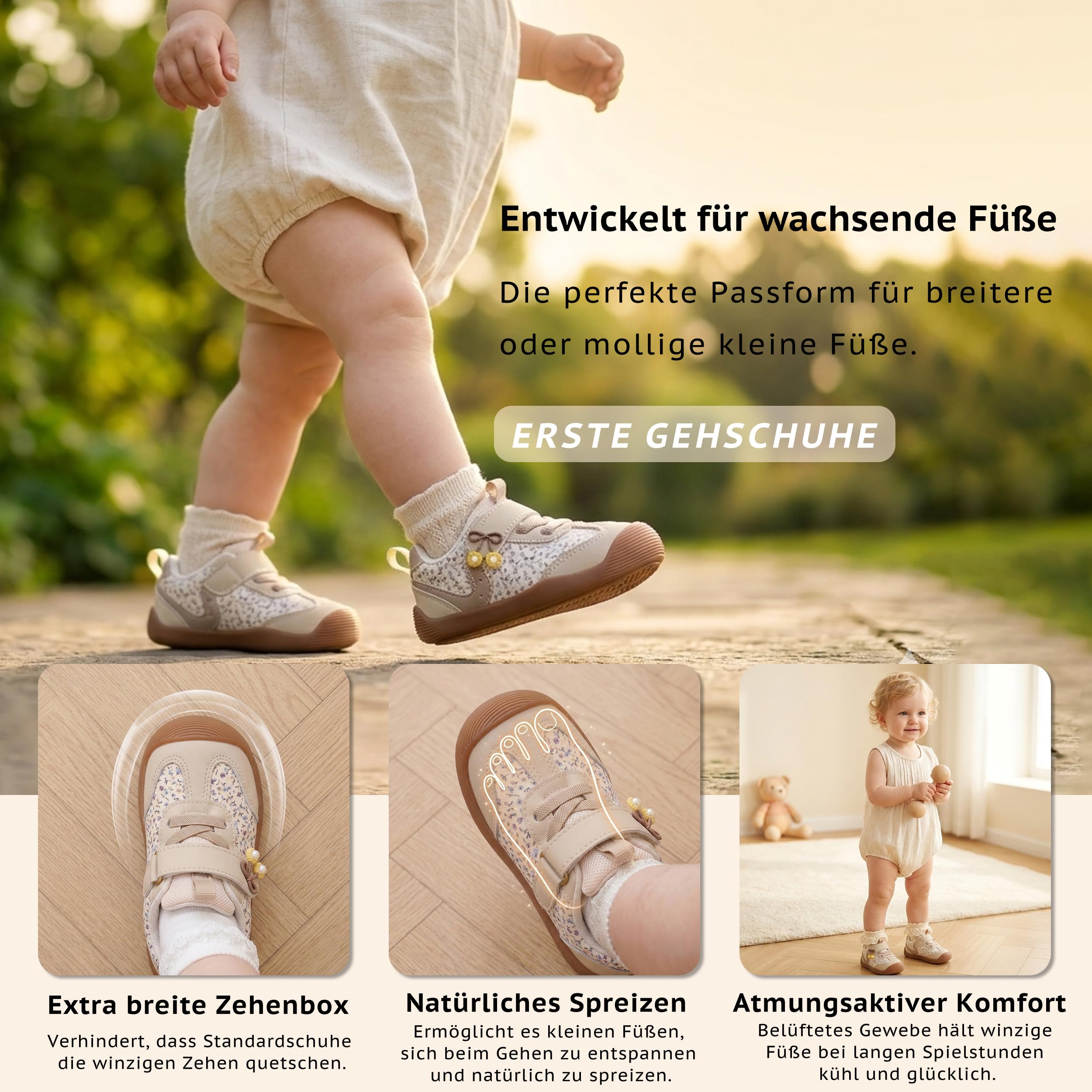 Baby Lauflernschuhe Jungen Mädchen Leichte Turnschuhe mit Rutschfester Gummisohle Atmungsaktiv Weiche Sohle Breite Zehenkammer für Kleinkinder Indoor Outdoor