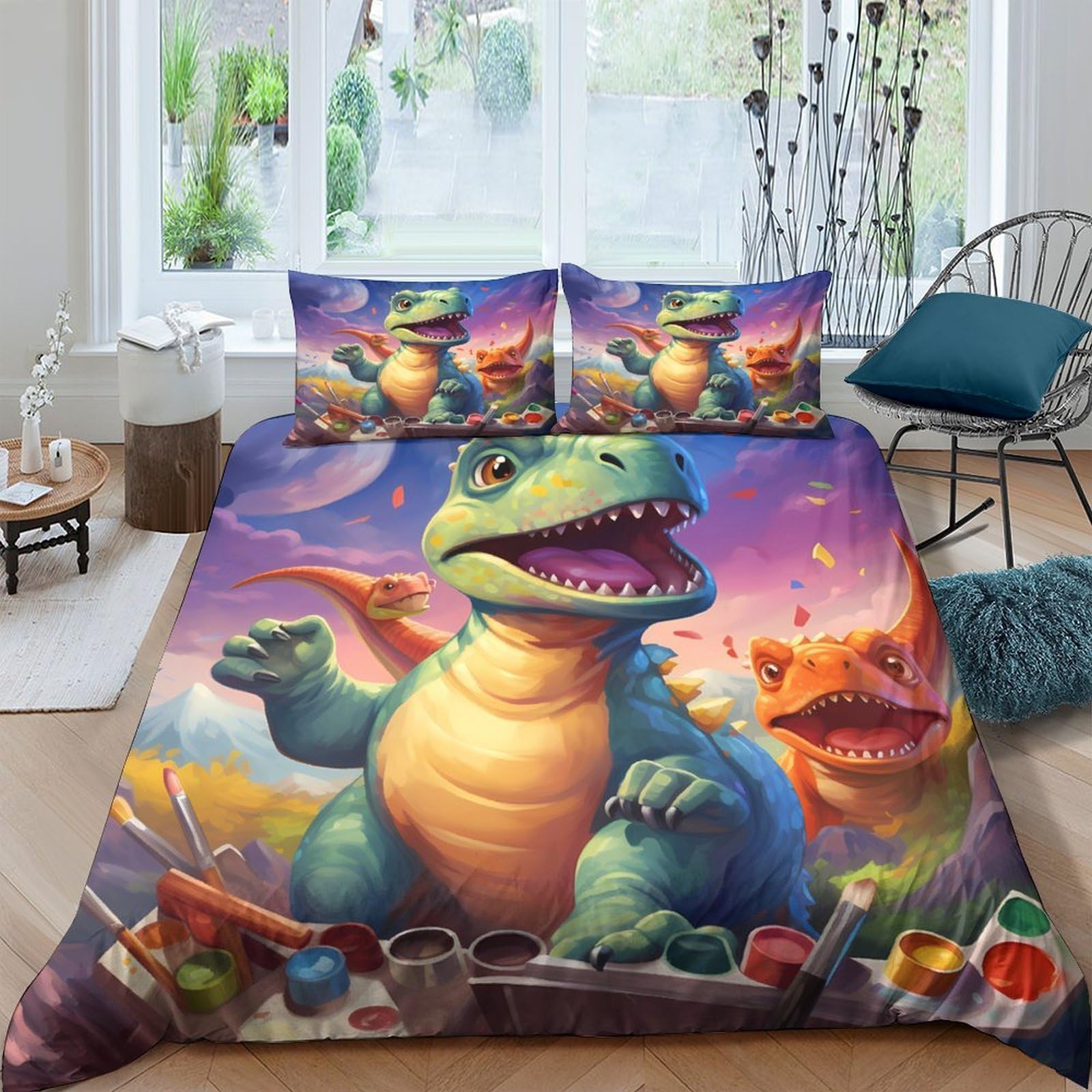 Ctjqhvkz Style-5 3D Printed Cartoon Dinosaur Fitted Sheet Microfiber Soft Orange Green Fantasy Dragon Bed Cover For Bedroom Dorm Mattress Decor Single（135X200cm）