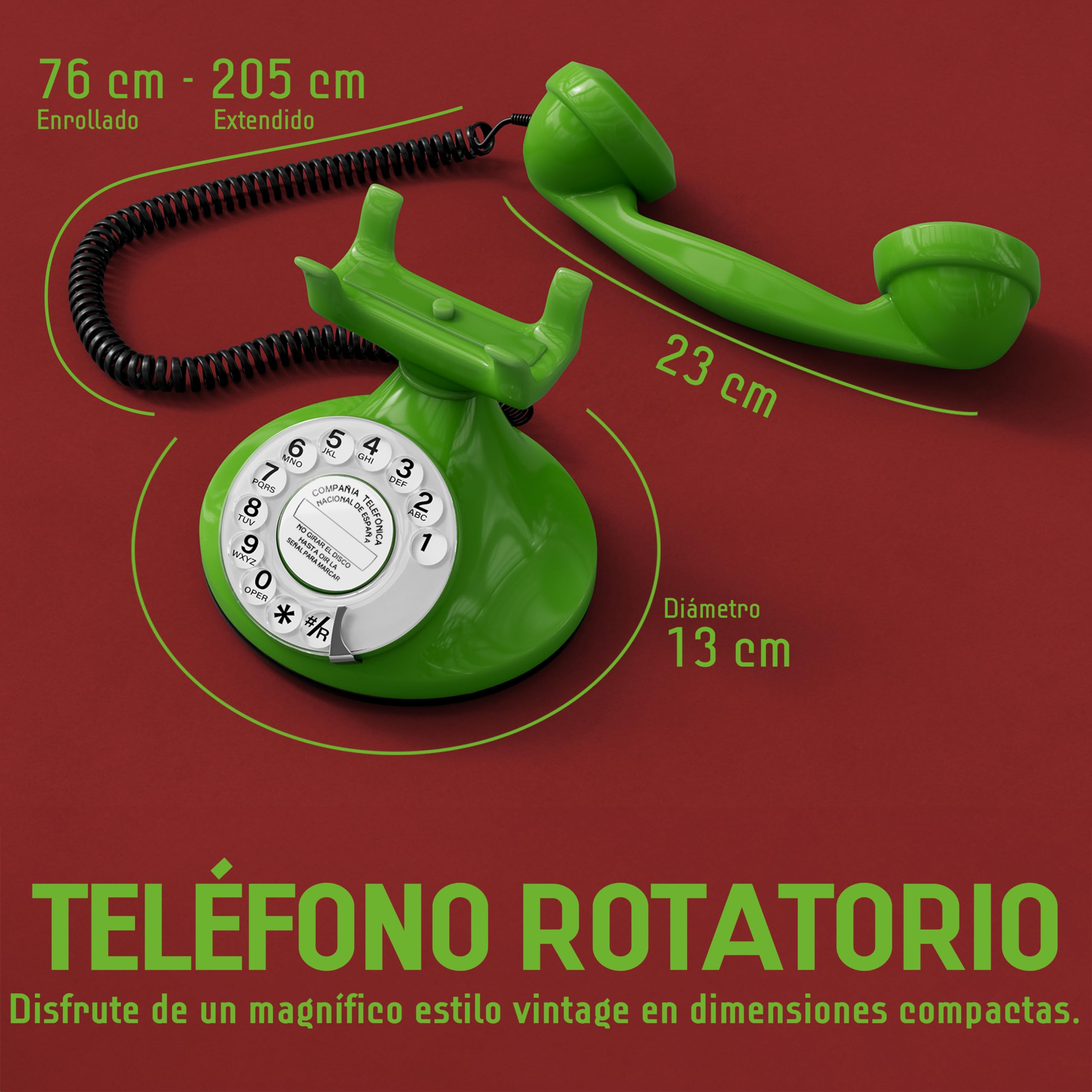 Opis FunkyFon Cable: El Teléfono Fijo Retro Vintage, un Teléfono Antiguo y Clásico para tu Casa Verde — view 3