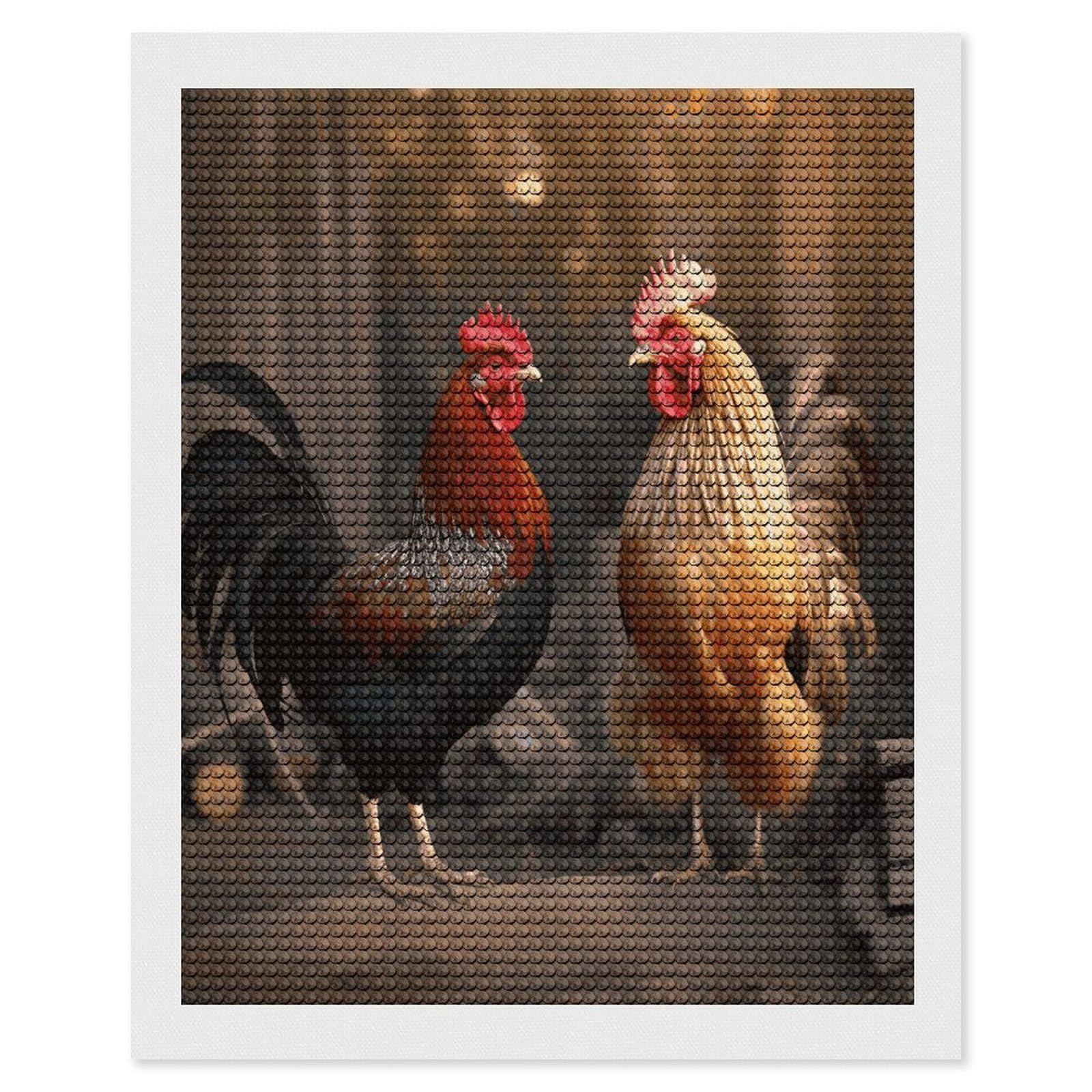 LDGSUPH Rooster and Chicken Diamond Painting Kits for Adults Paint with Diamond Pictures Art DIY Full Drill Diamond Dots Painting Personalized Diamond Photo for Home Wall Decor Gift 16"x20"